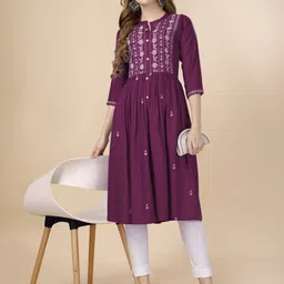 world shigo Women Embroidered Viscose Rayon A-line Kurta image 3