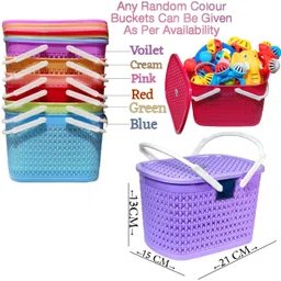babro 1 Storage Bucket with 1 Rubber Chu Chu Toy & 7 Pcs Colorful Rattles for Newborns Rattle image 3