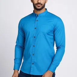 manchester & co Men Regular Fit Solid Mandarin Collar Casual Shirt-picture-38
