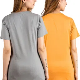 urbe-urban evolution Pack of 2 Women Printed Round Neck Cotton Blend Grey T-Shirt image 2