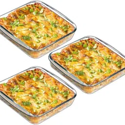 jagarwal enterprises Borosilicate Square Glass Bakeware (1100 ml) Baking Dish (Microwave Safe) Tray Serving Set image 1