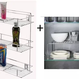 somkala Cup Kitchen Rack presents a combo pack of 3 layer kitchen and washroom rack + dish rack Steel-picture-22