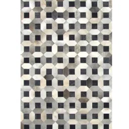 dazzhome Black Hair On Leather Checkered Hand Woven 4X6ft Carpet image 2