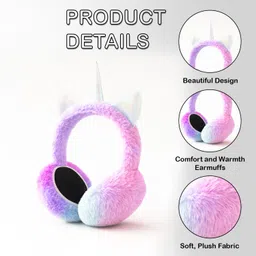 syga Unicorn Plush Earmuffs with Horn & Ear Design, Soft Warm & Cozy for Kids & Girls Ear Muff image 4