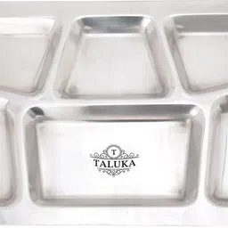 taluka (15.7" x 11.9" inches) Pure Stainless Steel 6 in 1 Compartment Plate Thali Bhojan Thali Steel Plate Sectioned Plate-picture-45