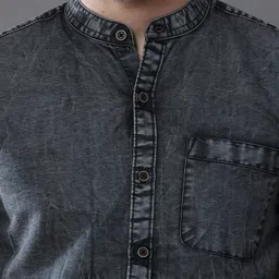 cheeba Men Regular Fit Solid Mandarin Collar Casual Shirt image 4