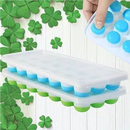 Ice Cube for Freezer with Lid 21 Cavaties with Pop Up Easy Release bg 138 Blue, Green Silicone Ice Ball Tray-image-87