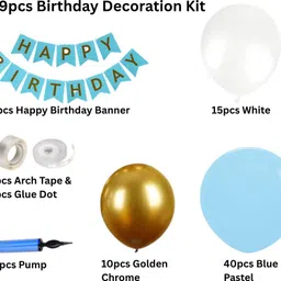 khushdin 69pcs Blue & Golden Birthday Decoration Kit with Balloons and Banner image 2