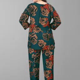 the orange shopee Women Top & Pyjama Set Dark Green Printed image 2