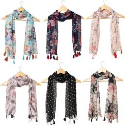riddle needle Floral Print Chiffon Women Multicolor Scarf, Stole-picture-11