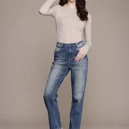 roadster Women Straight Fit Mid Rise Blue Jeans image 5