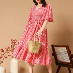 zwerlon Women A-line Pink Midi/Calf Length Dress image 5
