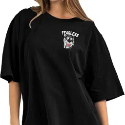 leotude Women Printed Round Neck Cotton Blend Black T-Shirt image 3