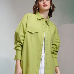 tokyo talkies Women Regular Fit Solid Cut Away Collar Casual Shirt-picture-14