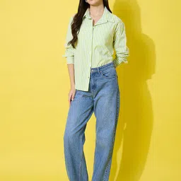 dimpy garments Women Oversized Fit Striped Spread Collar Casual Shirt image 4