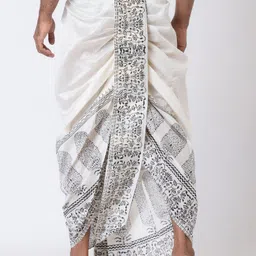 Nakshi hand Block Print Dhoti / Weadding Dhoti / Redy to wear Free Size Solid Men Dhoti image 2