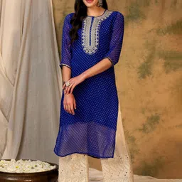 indo era Women Printed Georgette Straight Kurta image 5