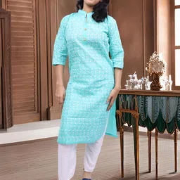 pickcell Women Embroidered Cotton Blend Straight Kurta image 4