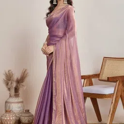 la lily Solid/Plain, Self Design, Woven Kanjivaram Chiffon Saree image 4
