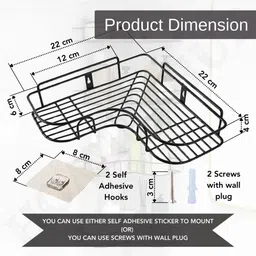 homifyhub Wall Self Adhesive Wall Mounted Shelves for Kitchen Bathroom Organizer Black 1 Stainless Steel Wall Shelf image 4