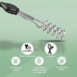 onester home appliances Water Heater 2000W Shock Proof Immersion Rod Copper 1 Year Replacement 2000 W Shock Proof Immersion Heater Rod image 3