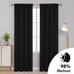 213.3 cm (7 ft) Door Silk Blackout Curtain (Pack Of 2)-image-0