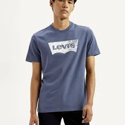 levi's Men Graphic Print Crew Neck Pure Cotton Blue T-Shirt image 2