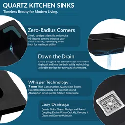 plantex Quartz Single Bowl Kitchen Sink with Hose Pipe and Square Coupling (18x16 inch) APS-2023 Under Counter Basin image 5