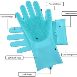 sivayaa Silicone Reusable Scrubber Heat Resistant Hand Gloves for Dishwashing & Cars Wet and Dry Glove Set image 3