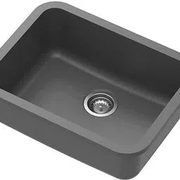 Carysil Quartz Q-320 Grande Single Bowl Sink, 24x18x8 in, Basalt Grey Q 320 Single Bowl Kitchen Sink, Real Stone Finish, 304 Stainless Steel Top Mount image 4