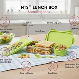 nts Glass Lunch Box Set with Spoon,2 Containers,Clip Lids,800 ml+250 ml,Green. 2 Containers Lunch Box image 4