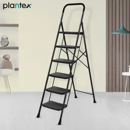 plantex Ladder for Home/Foldable Strong Wide Step Ladder/Anti- Skid 6 Step(Black & Grey) Steel Ladder-picture-19