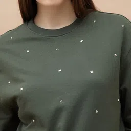 fame forever by lifestyle Women Solid Round Neck Cotton Blend Green T-Shirt image 3