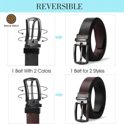 bacca bucci Men Casual, Party, Evening, Formal Black, Brown Genuine Leather Reversible Belt image 4