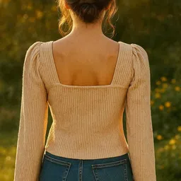 yafreencreation Casual Regular Sleeves Self Design Women Beige Top image 2