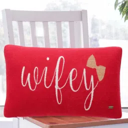 Red 100% Cotton Wifey 12x20 Inches Cushion Cover by Pluchi-picture-25