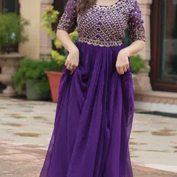 wedani lifestyle Embroidered Georgette Stitched Flared/A-line Gown-picture-19