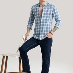 eighteen up Men Slim Fit Checkered Spread Collar Casual Shirt image 5