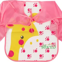 yellow bee Polyester Giraffe Print Art Smock with Adjustable Closure for Girls, White, Pink image 4