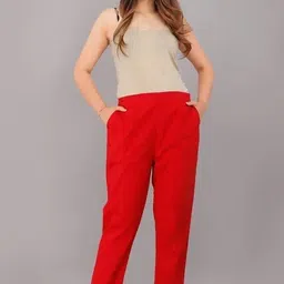 sartaj enterprises Women Regular Fit Red Pure Cotton Trousers image 3