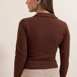 maheshvi Casual Regular Sleeves Solid Women Brown Top image 3