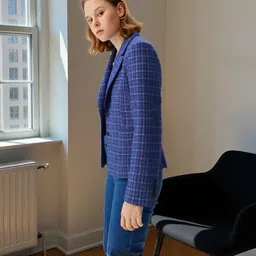 lyketrends Women Checkered Tuxedo Style Formal Blazer image 4