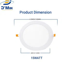 d'mak 15 Watt LED Round False Ceiling/ Recessed Panel Light for POP (Warm White, Pack of 2) Recessed Ceiling Light Ceiling Lamp image 5