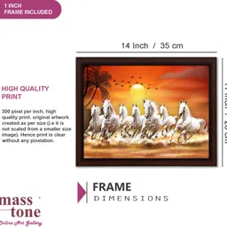 masstone Lucky Seven Running Horses Vastu UV Sugar Matt Textured Effect Framed HD Digital Reprint 11 inch x 14 inch Painting image 2