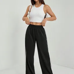 dockstreet Women Striped Black, White Track Pants image 4