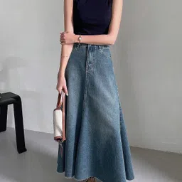 leriya fashion Women Solid Flared Blue Skirt image 5