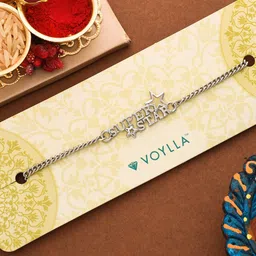 voylla Thread Link Chain Super Star Rakhi in Silver Tone Mauli Thread Chawal Roli Pack Set image 2