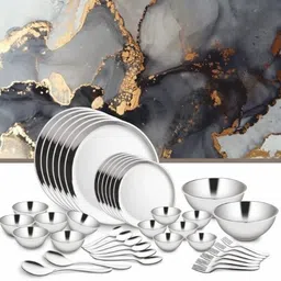 rishu Pack of 40 Stainless Steel "ShineCraft BudgetServe 40-Piece Double Wall Stainless Steel Dinner Set" Dinner Set-picture-10