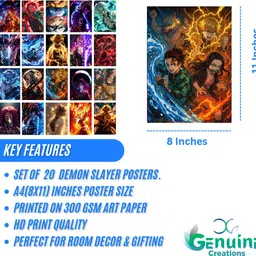 genuine creations Demon Slayer Anime Posters Set of 20 | A4 Size (8x11 inch) Gloss Laminated Wall Décor | Premium Anime Prints for Bedroom, Study & Gifts Photographic Paper image 2