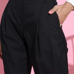 tokyo talkies Women Regular Fit Black Cotton Blend Trousers image 4